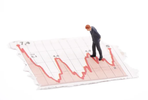 Financial crisis. Figure of businessman on financial charts — Stock Photo, Image