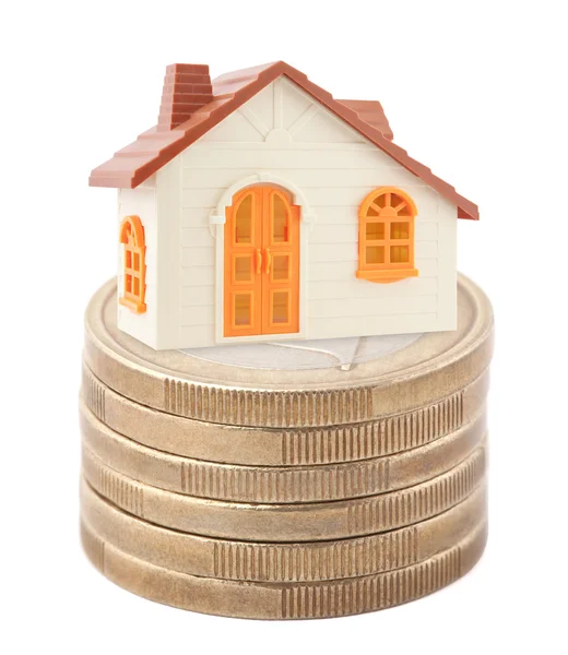 Toy house on stack of euro coins — Stock Photo, Image