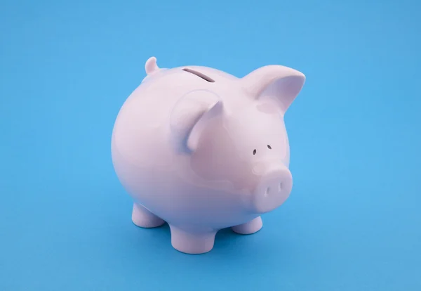 Piggy Bank em fundo azul — Fotografia de Stock