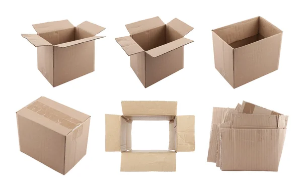 Набор картонных коробок с траекторией обрезки — стоковое фото