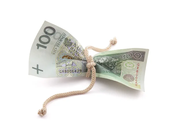 Polish money tied in twine with clipping path — Stock Photo, Image