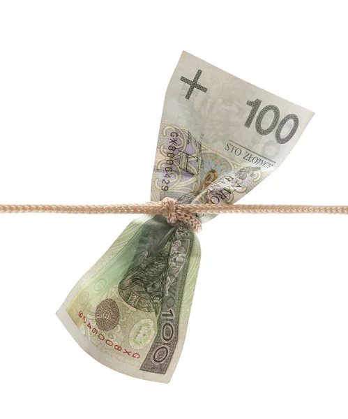 Polish money tied in twine with clipping path — Stock Photo, Image