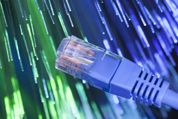 Cavo di rete con sfondo in fibra ottica — Foto Stock