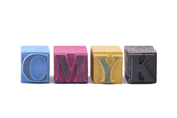 CMYK gemaakt van oude boekdruk blokken — Stockfoto