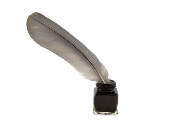 Feather quill pen and ink with clipping path — Stock Photo, Image