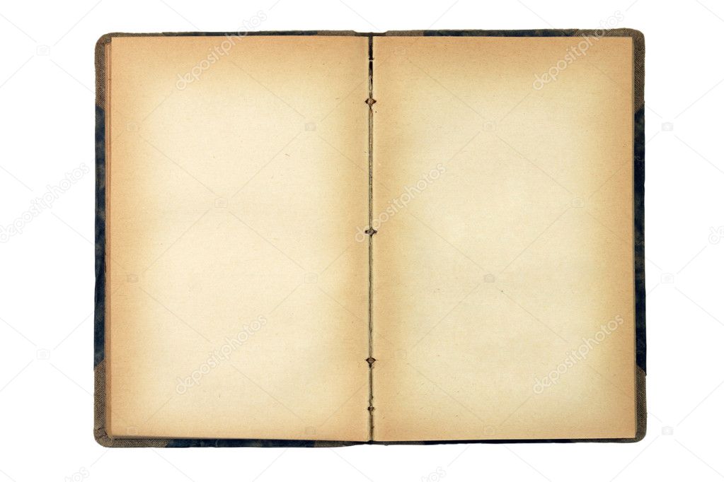 Open old blank book isolated on white