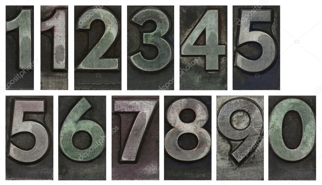 Metal type numbers isolated on white