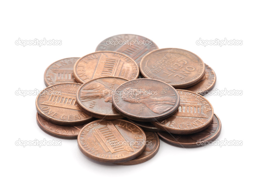 American cents on white background