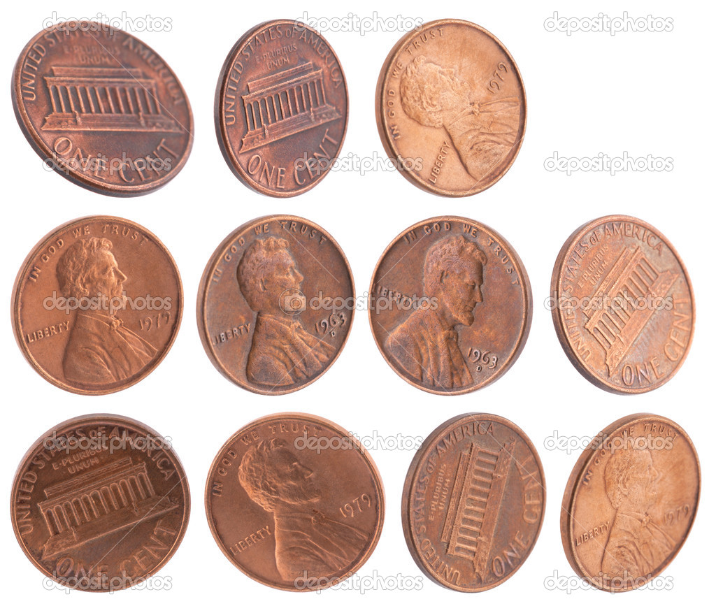 American cents isolated on white