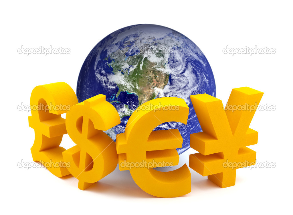 Globe with currency symbols