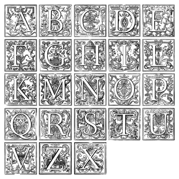 Old decorative alphabet from 16th century — Stock Photo, Image