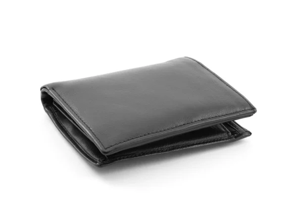 Černá kožená peněženka na bílém pozadí — Stock fotografie