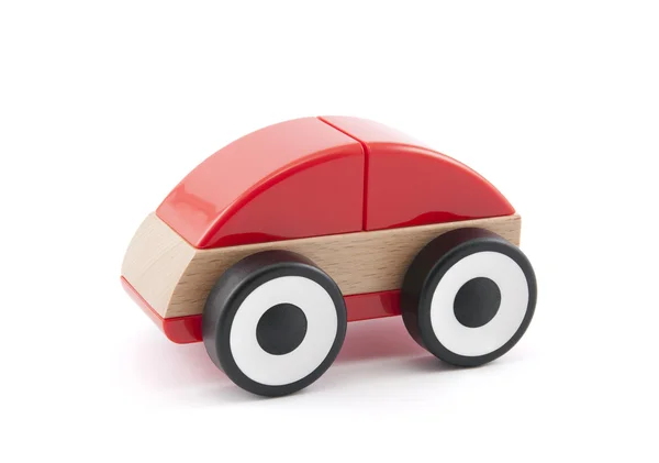 Wooden red car toy with clipping path — Stock Photo, Image