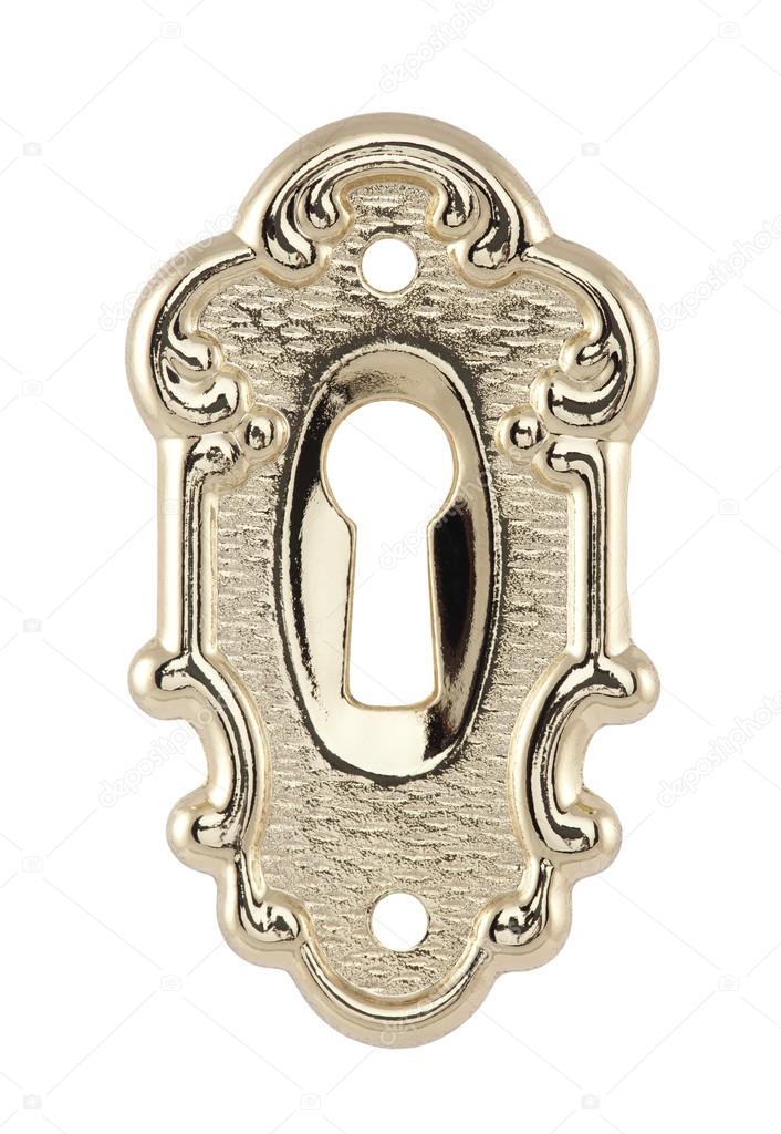 Golden keyhole isolated on white with clipping path