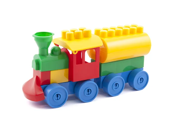 Renkli oyuncak tren ile üzerine beyaz izole kırpma yolu — Stok fotoğraf