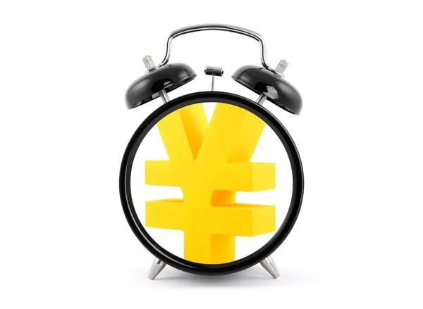 Time is money. Alarm clock with golden yen symbol. — Stock Photo, Image