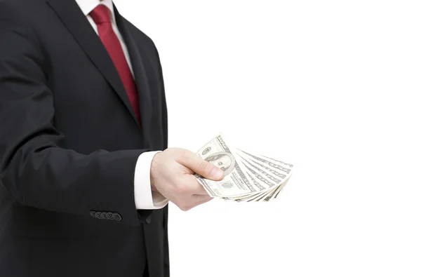 Businessman holding dollars. Clipping path included. — Stock Photo, Image