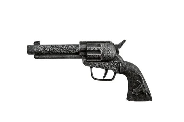 Antigua Pistola Revólver Negro Aislada Sobre Fondo Blanco Con Camino — Foto de Stock