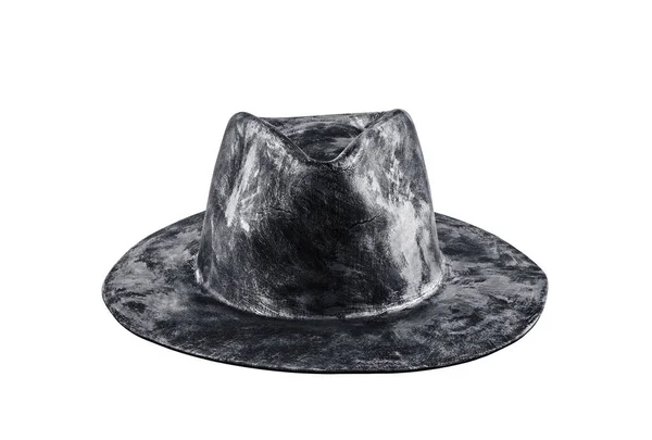 Dirty Black Retro Hat Isolated White — Fotografia de Stock