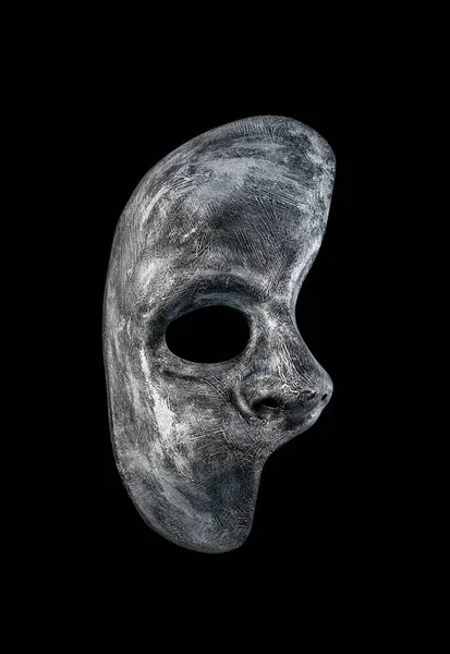 Παλιό Βρώμικο Φάντασμα Της Όπερας Μάσκα Μισό Πρόσωπο Απομονώνονται Μαύρο — Φωτογραφία Αρχείου