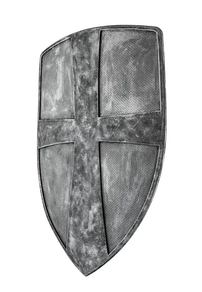 Παλιά Μεσαιωνική Ασπίδα Απομονωμένη Λευκό Φόντο Μονοπάτι Απόληξης — Φωτογραφία Αρχείου