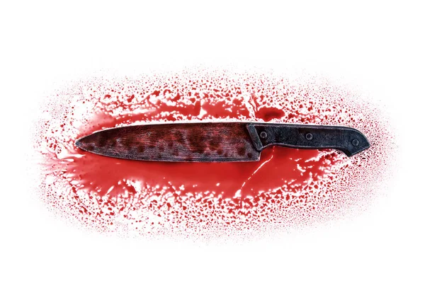 Knife Blade Red Blood White Background — Zdjęcie stockowe