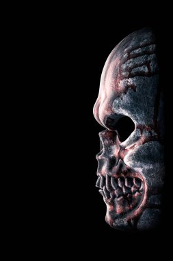 Kırpma yolu ile siyah arkaplanda izole kan insan kafatası