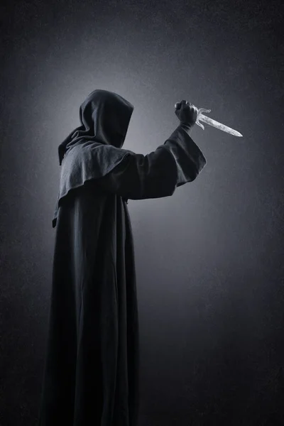 Hooded Man Dagger Dark — Stock Photo, Image