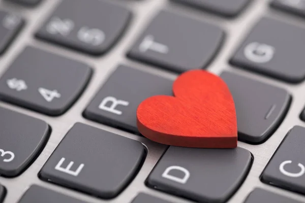 Small Red Heart Computer Keyboard Internet Dating Concept Stock Photo
