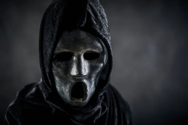 Scary Figure Hooded Cape Dark — Stock Photo, Image