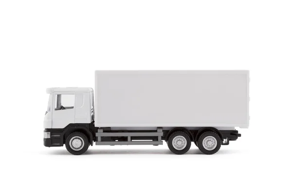 Bílá Dodávka Kamion Miniaturní Izolované Bílém Pozadí Výstřižkem Cesta — Stock fotografie