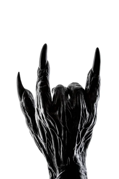 Hátborzongató Szörny Kéz Bemutató Vagy Ördög Szarv Gesztus Elszigetelt Fehér — Stock Fotó