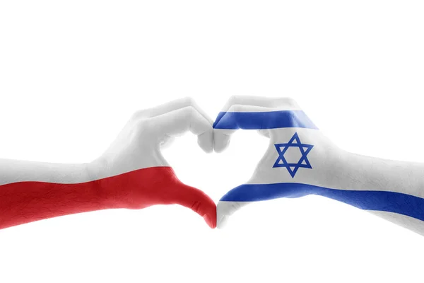 Dos Manos Forma Corazón Con Bandera Polaca Israelí Aislada Sobre —  Fotos de Stock