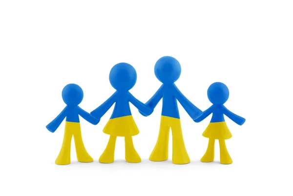 Family Figurines Colors Ukrainian Flag White Background Clipping Path — Stock Photo, Image