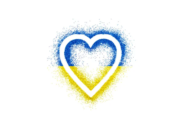 Hjärta Glitter Med Färgerna Den Ukrainska Flaggan Isolerad Vit Bakgrund — Stockfoto