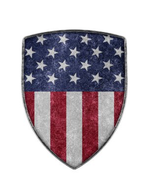 Beyaz arka planda izole edilmiş yıldız ve çizgili Amerikan kalkanı