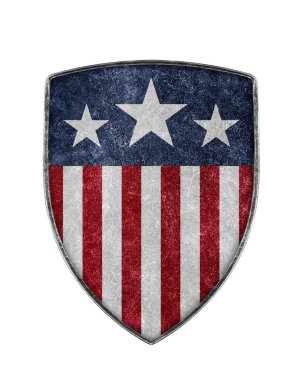 Beyaz arka planda izole edilmiş yıldız ve çizgili Amerikan kalkanı