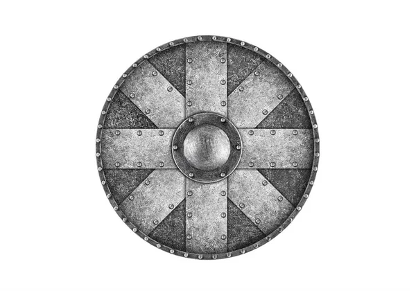 Stare Metalowe Okrągłe Tarcze Izolowane Białym Tle — Zdjęcie stockowe