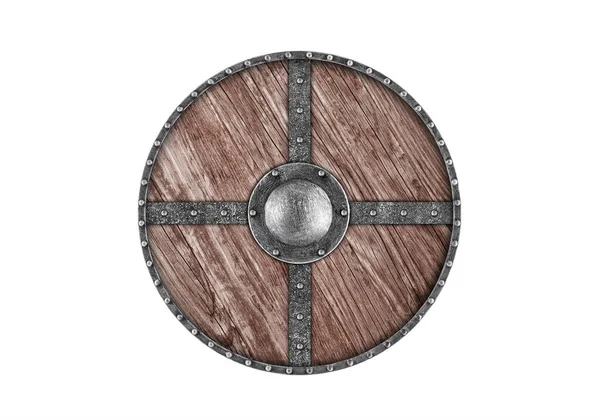 Old Wooden Shield Isolated White Background — Stock Photo, Image