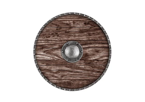 Stare Drewniane Okrągłe Tarcze Izolowane Białym Tle — Zdjęcie stockowe