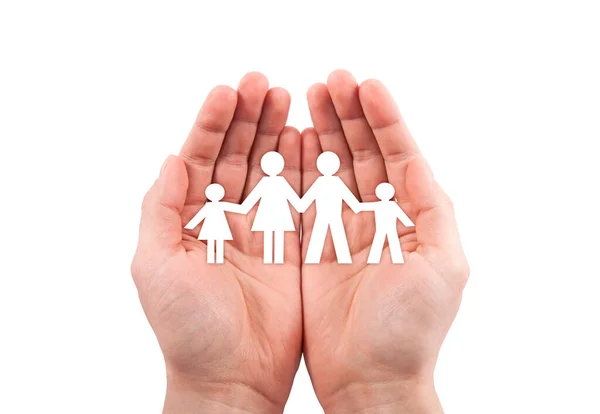 Family Insurance Concept Paper Family Cutout Hands Isolated White Background — Stock Photo, Image