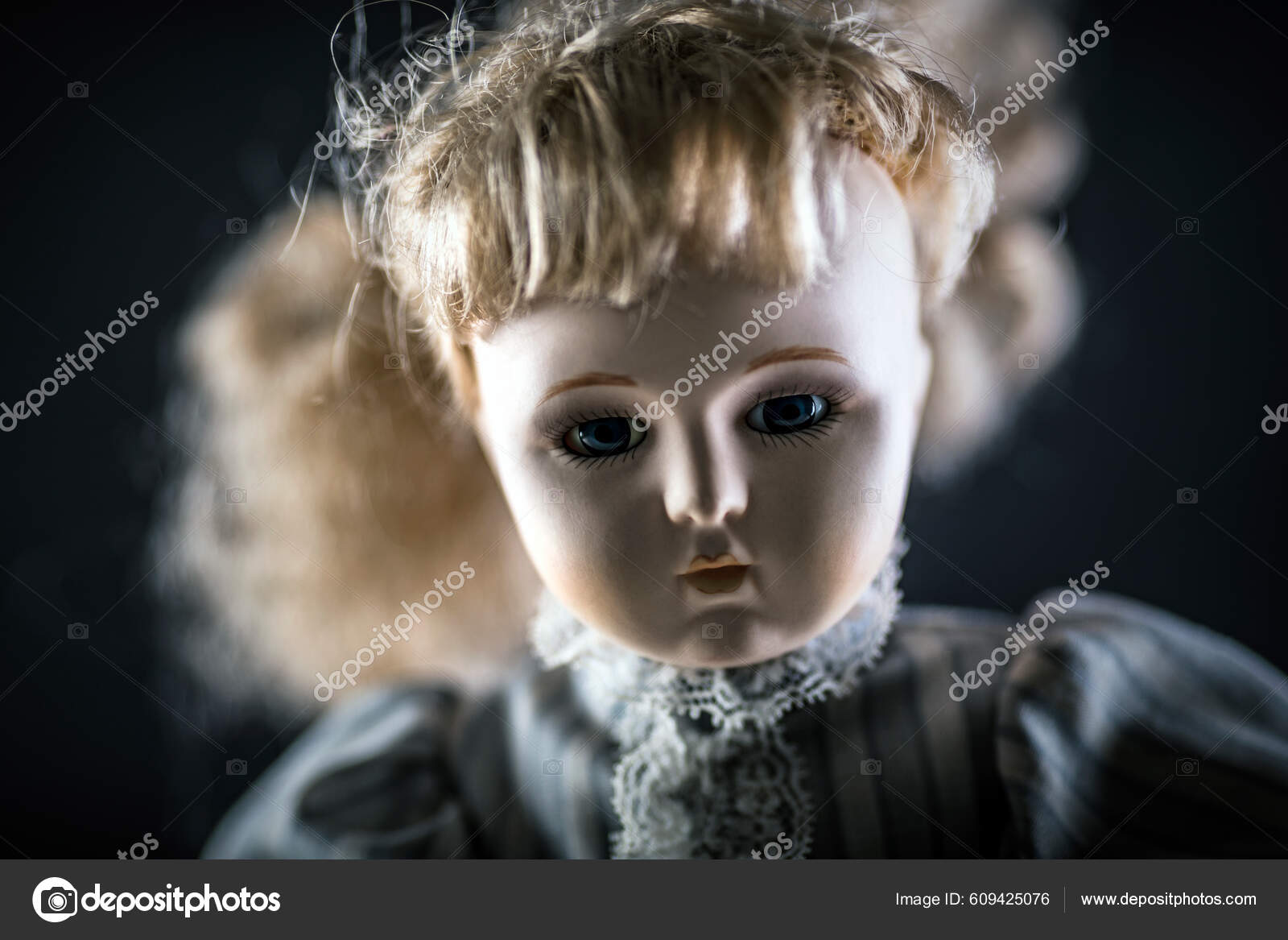 Vintage Doll Face Dark Background Stock Photo by ©sqback 609425076