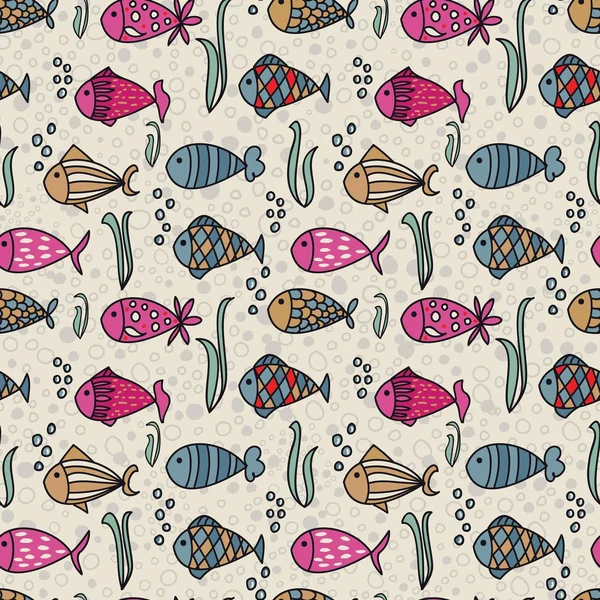 Vector seamless pattern with cartoon fish — Stockvektor