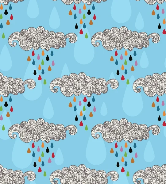 Seamless vector pattern with clouds and drops – Stock-vektor
