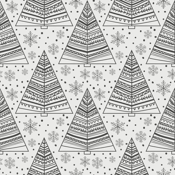 Pattern with decorative Christmas trees and snowflakes — Wektor stockowy