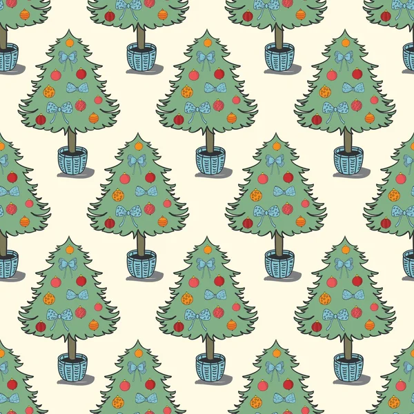 Vintage holiday seamless pattern with christmas tree - vector — Stock Vector