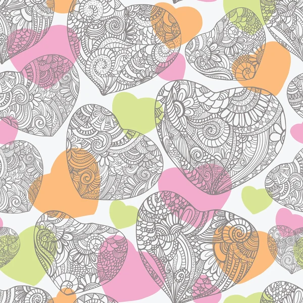 Hand drawn seamless pattern with decorative hearts —  Vetores de Stock