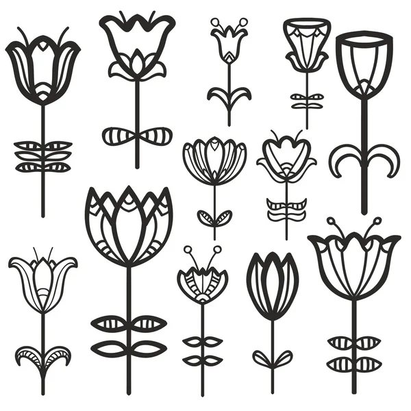 Set of decorative flowers isolated on white — Stock Vector