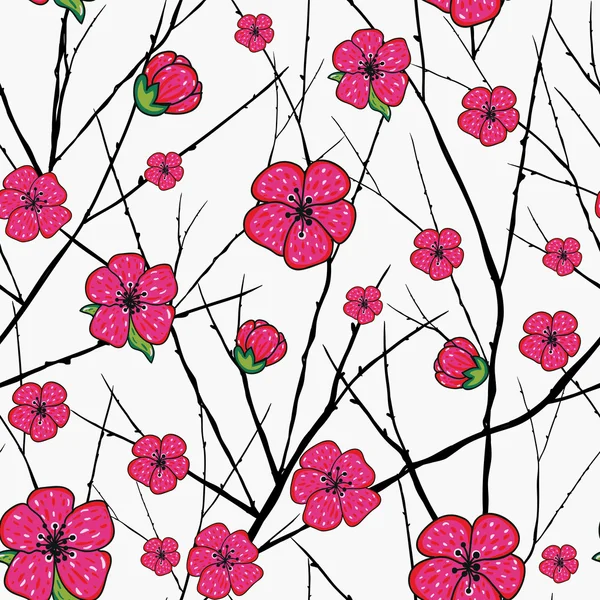 Pattern with tree branches and flowers — Stockvektor