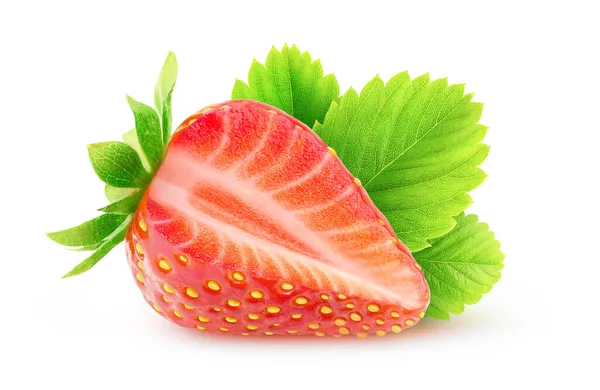 Vereinzelt Geschnittene Früchte Eine Frische Erdbeere Mit Ausgeschnittenem Stück Mit — Stockfoto
